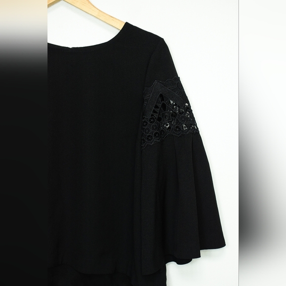 Ramy Brook Black Lace Blouse Flared 3/4 Length Sleeve Size S - Picture 3 of 6